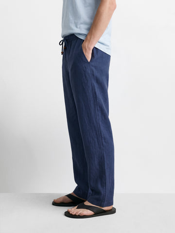 Men's Navy Relaxed Fit Solid Resort Wear Trousers