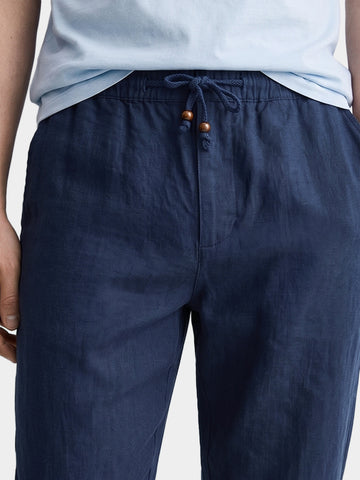 Men's Navy Relaxed Fit Solid Resort Wear Trousers