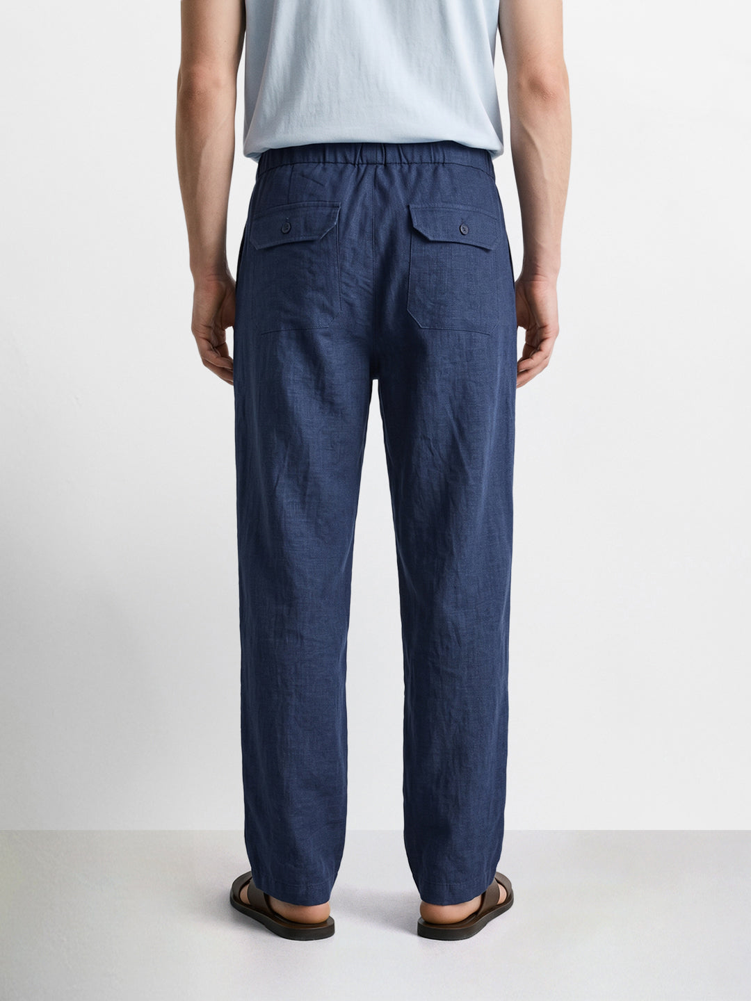 Men's Navy Relaxed Fit Solid Resort Wear Trousers