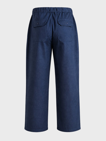 Men's Navy Relaxed Fit Solid Resort Wear Trousers