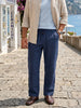 Men's Navy Relaxed Fit Solid Resort Wear Trousers