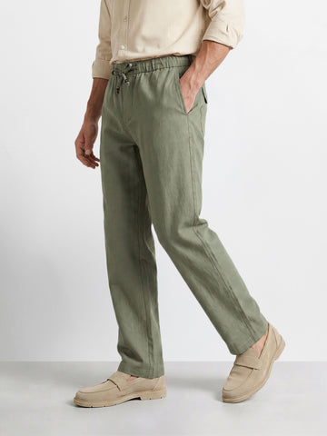Men's Olive Relaxed Fit Solid Resort Wear Trousers
