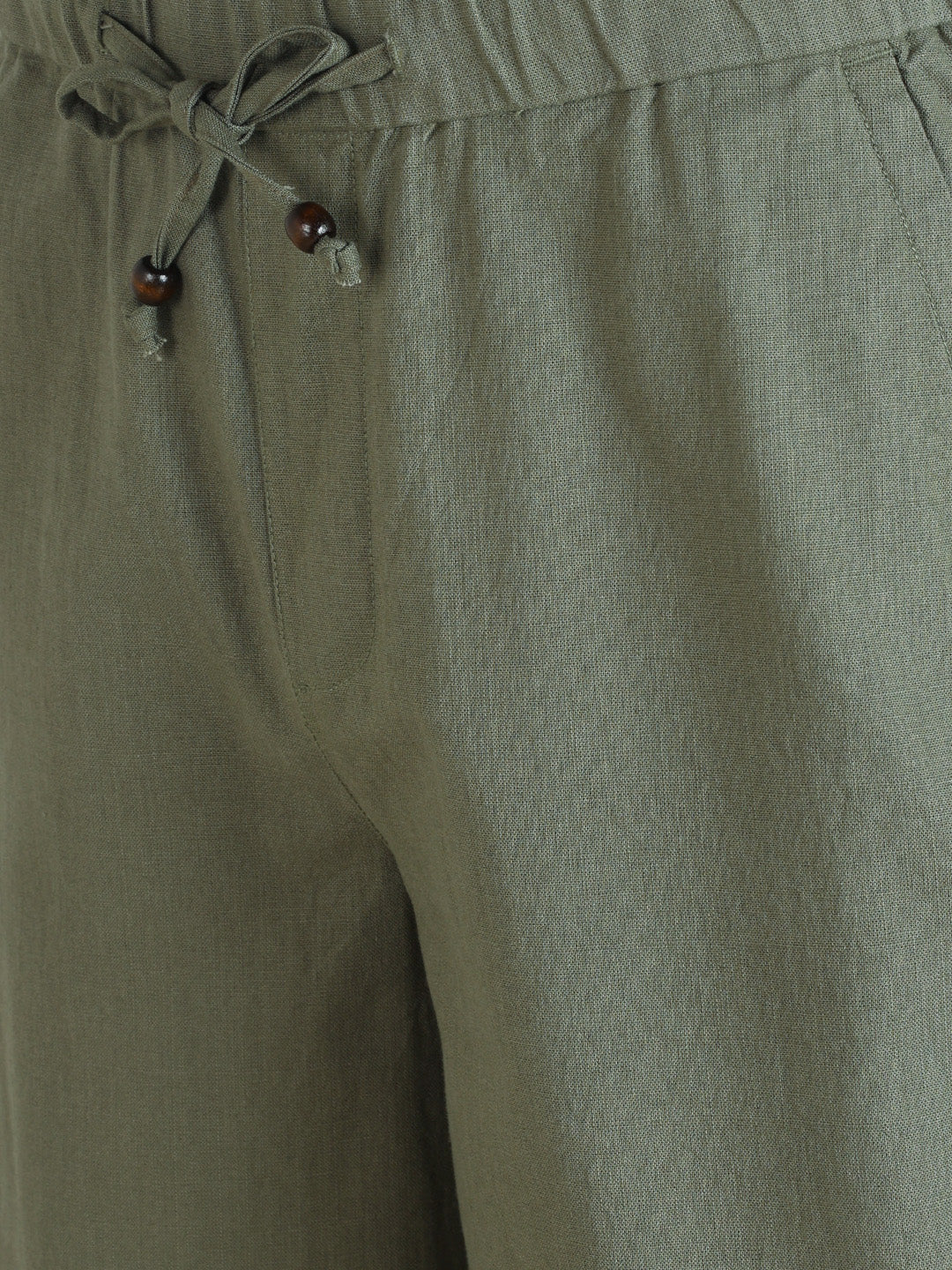 Men's Olive Relaxed Fit Solid Resort Wear Trousers