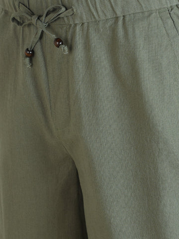 Men's Olive Relaxed Fit Solid Resort Wear Trousers