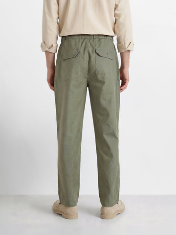 Men's Olive Relaxed Fit Solid Resort Wear Trousers