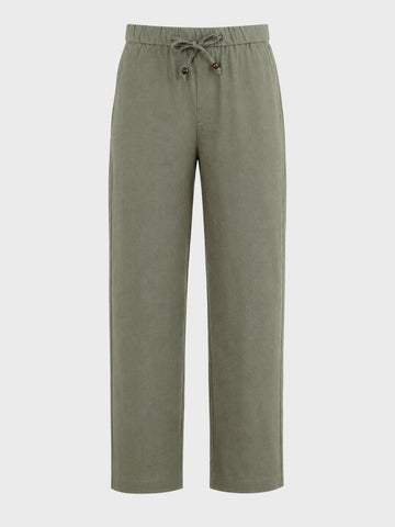 Men's Olive Relaxed Fit Solid Resort Wear Trousers
