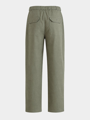 Men's Olive Relaxed Fit Solid Resort Wear Trousers