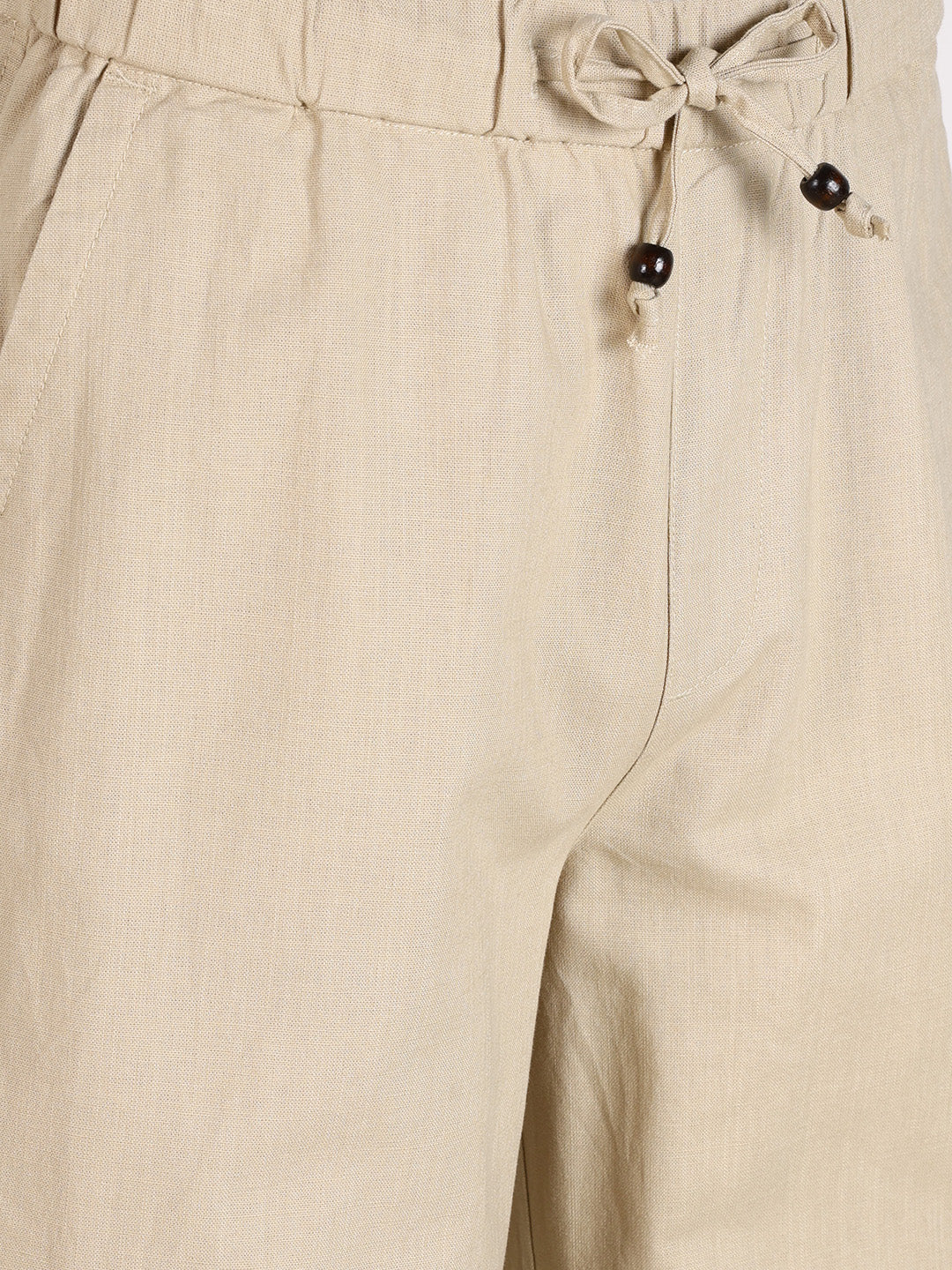 Men's Beige Relaxed Fit Solid Resort Wear Trousers