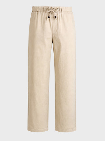 Men's Beige Relaxed Fit Solid Resort Wear Trousers