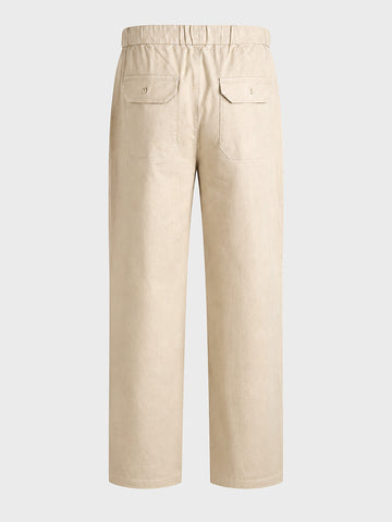 Men's Beige Relaxed Fit Solid Resort Wear Trousers