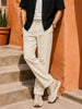 Men's Beige Relaxed Fit Solid Resort Wear Trousers