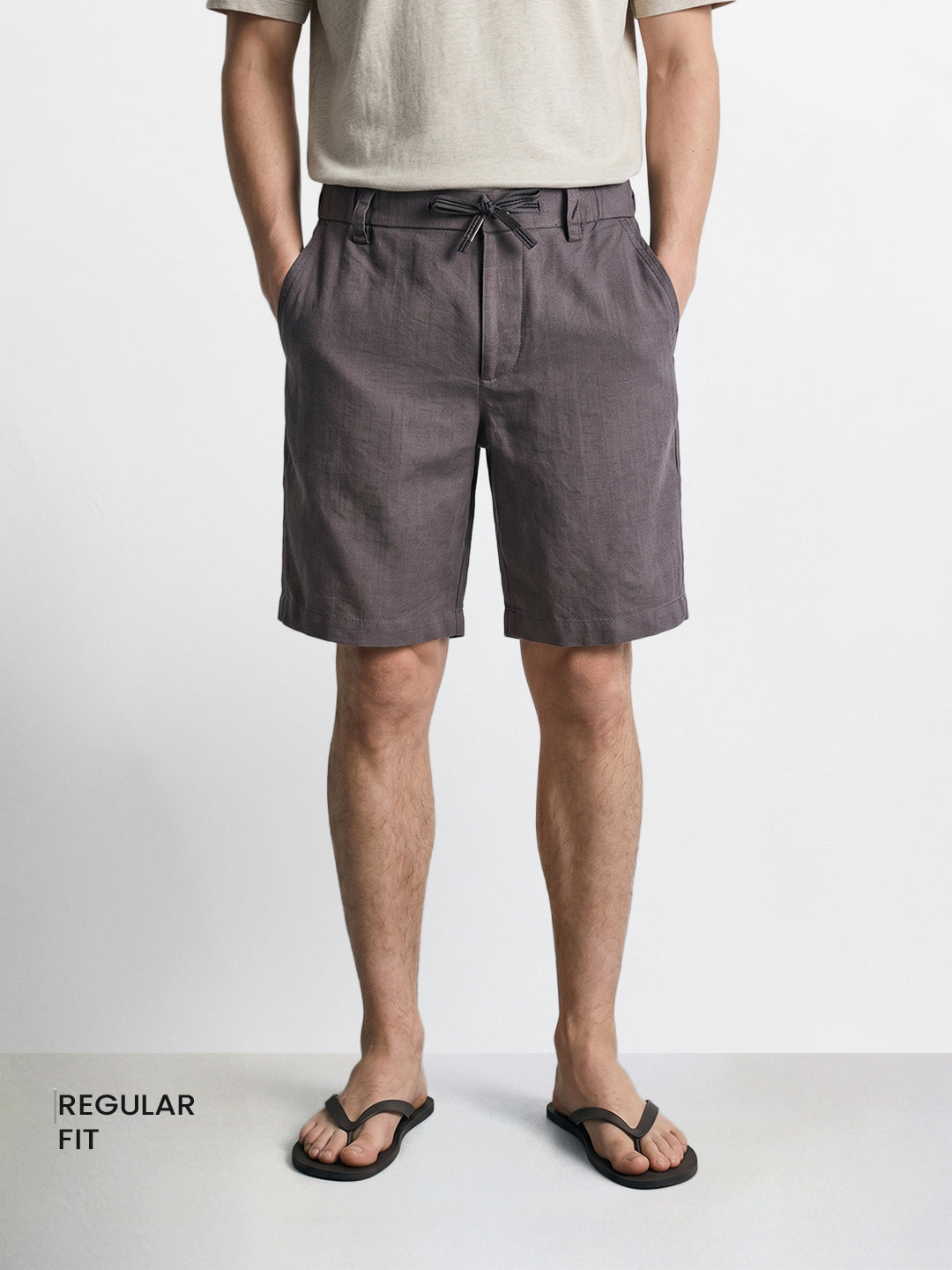 Men's Grey Relaxed Fit Solid Resort Wear Shorts