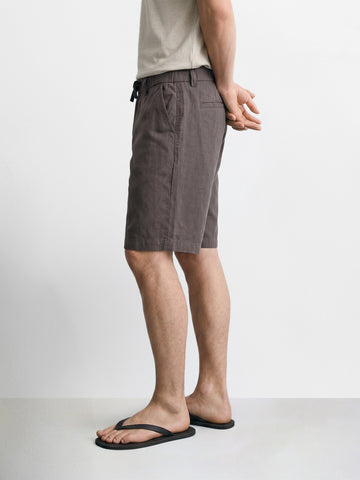 Men's Grey Relaxed Fit Solid Resort Wear Shorts