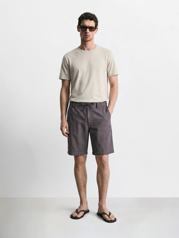 Men's Grey Relaxed Fit Solid Resort Wear Shorts