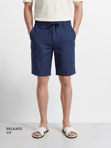 Men's Navy Relaxed Fit Solid Resort Wear Shorts