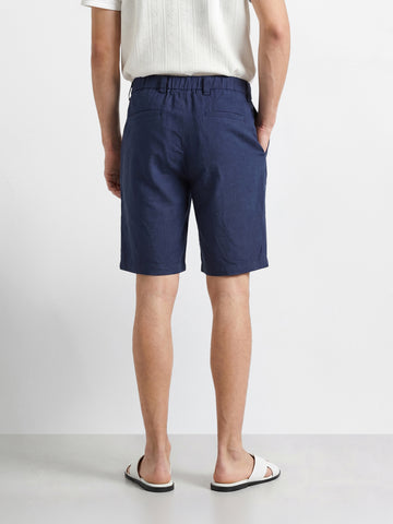 Men's Navy Relaxed Fit Solid Resort Wear Shorts