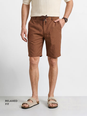 Men's Brown Relaxed Fit Solid Resort Wear Shorts