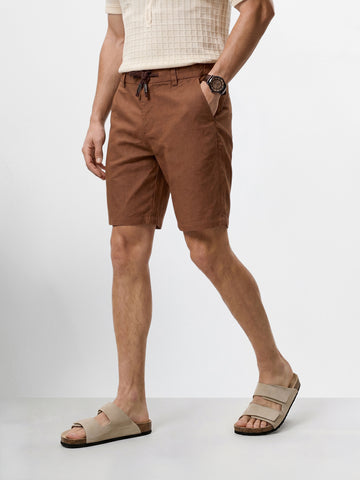 Men's Brown Relaxed Fit Solid Resort Wear Shorts