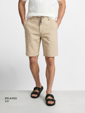 Men's Beige Relaxed Fit Solid Resort Wear Shorts