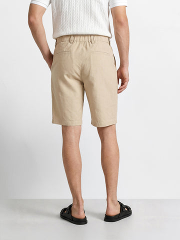 Men's Beige Relaxed Fit Solid Resort Wear Shorts