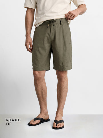 Men's Green Relaxed Solid Resort Wear Shorts
