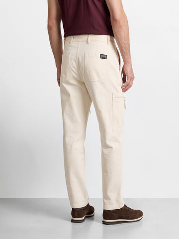 Men's Off White Relaxed Fit Solid Utility Cargos