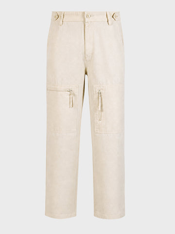 Men's Off White Relaxed Fit Solid Utility Cargos