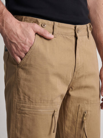 Men's Khaki Relaxed Fit Solid Utility Cargos