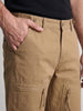 Men's Khaki Relaxed Fit Solid Utility Cargos