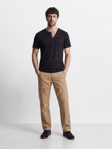 Men's Khaki Relaxed Fit Solid Utility Cargos
