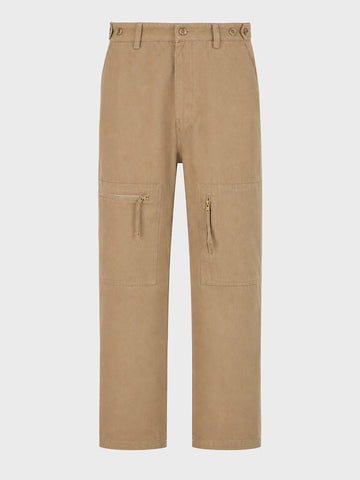 Men's Khaki Relaxed Fit Solid Utility Cargos