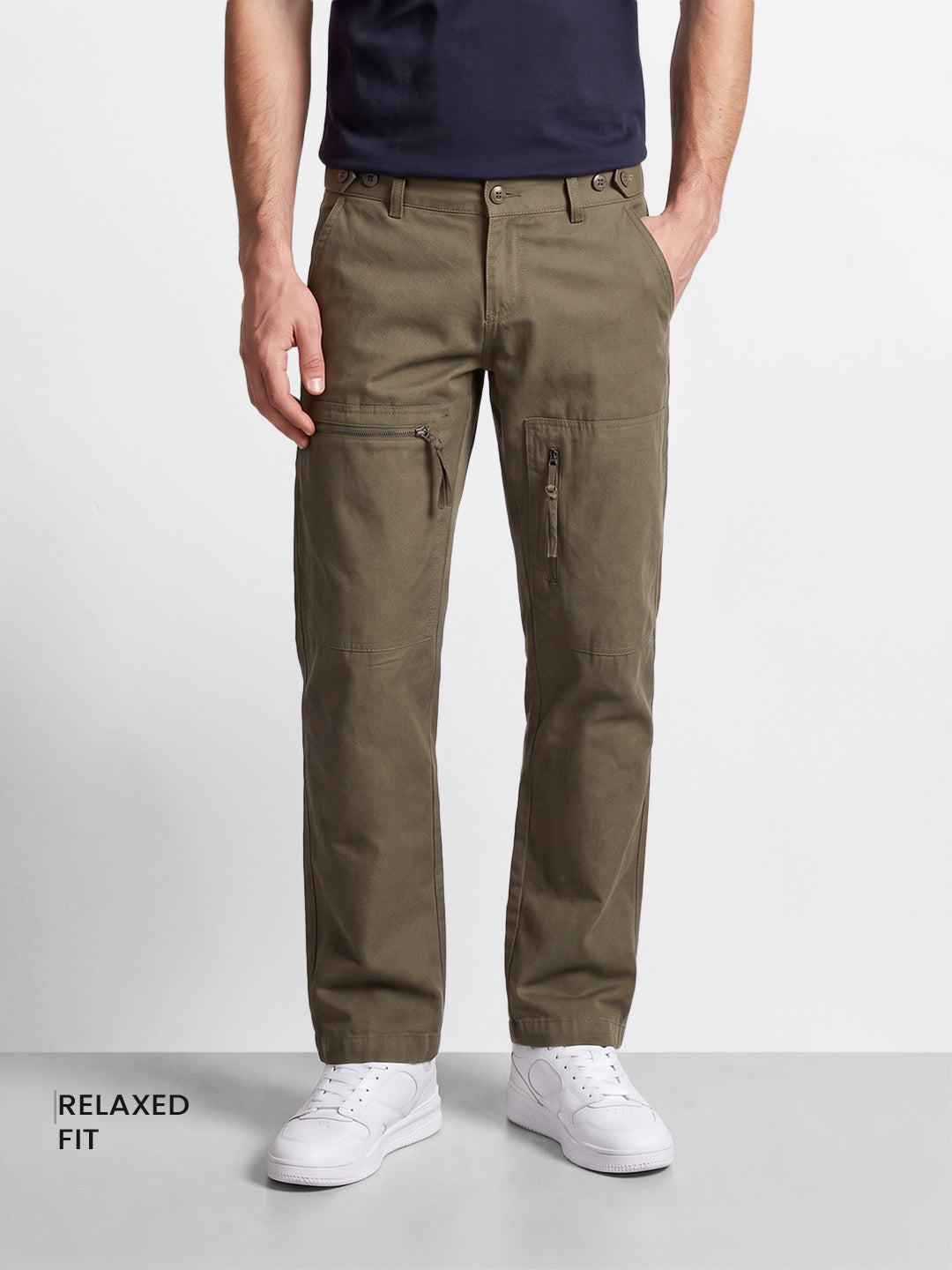 Men's Olive Relaxed Fit Solid Utility Cargos