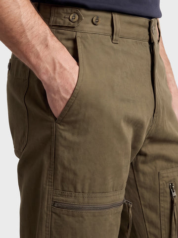 Men's Olive Relaxed Fit Solid Utility Cargos
