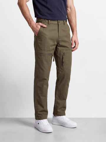 Men's Olive Relaxed Fit Solid Utility Cargos