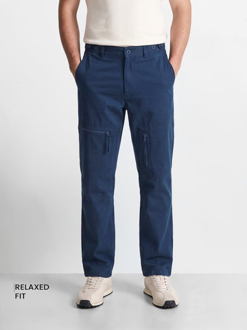 Men's Navy Blue Relaxed Fit Solid Utility Cargos