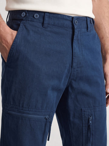 Men's Navy Blue Relaxed Fit Solid Utility Cargos