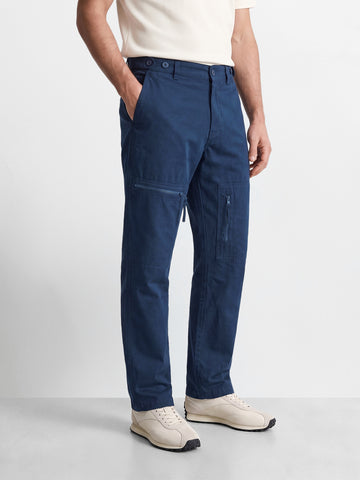 Men's Navy Blue Relaxed Fit Solid Utility Cargos