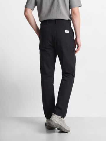 Men's Black Relaxed Fit Solid Utility Cargos