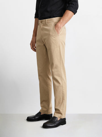 Men's Beige Regular Fit Solid Casual Chinos