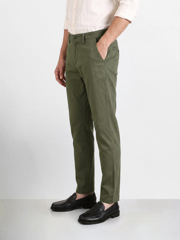 Men's Olive Regular Fit Solid Casual Chinos