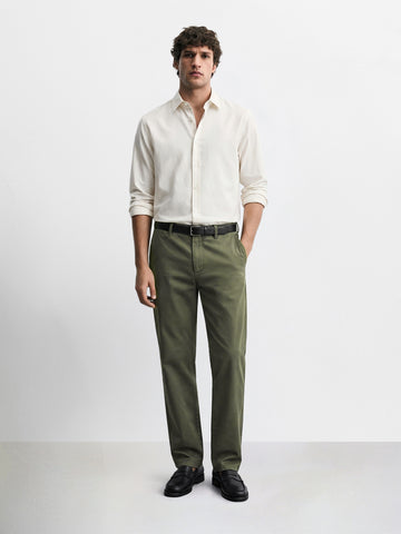 Men's Olive Regular Fit Solid Casual Chinos
