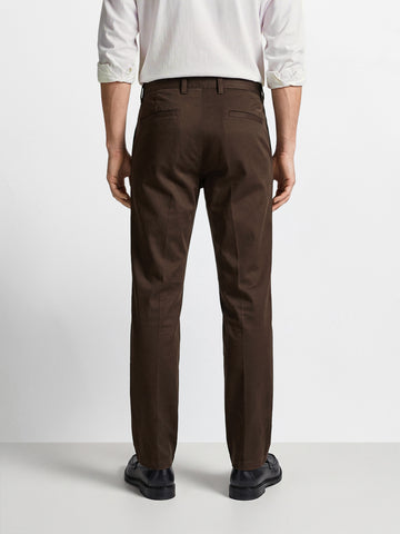 Men's Khaki Regular Fit Solid Casual Chinos