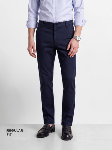 Men's Navy Blue Regular Fit Solid Casual Chinos