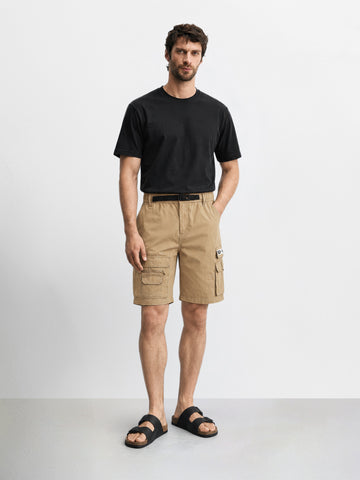 Men's Beige Relaxed Fit Solid Utility Cargo Shorts