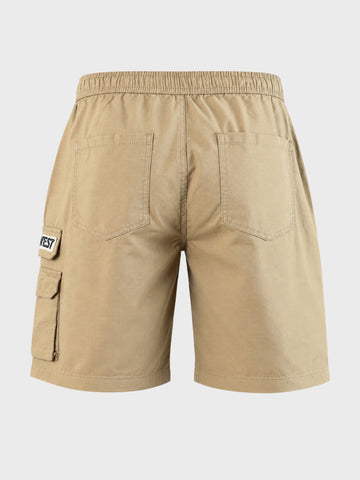 Men's Beige Relaxed Fit Solid Utility Cargo Shorts