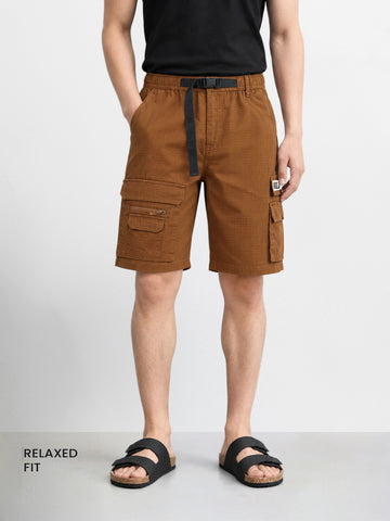 Men's Rust Relaxed Fit Solid Utility Cargo Shorts