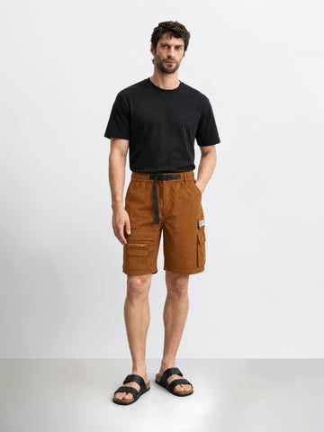 Men's Rust Relaxed Fit Solid Utility Cargo Shorts