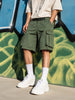 Men's Green Relaxed Fit Solid Utility Cargo Shorts