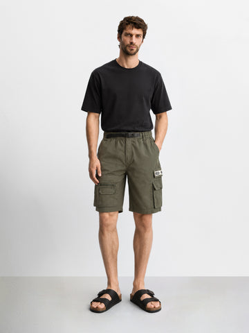 Men's Green Relaxed Fit Solid Utility Cargo Shorts