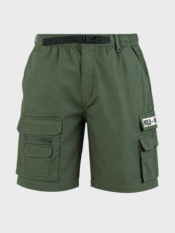 Men's Green Relaxed Fit Solid Utility Cargo Shorts